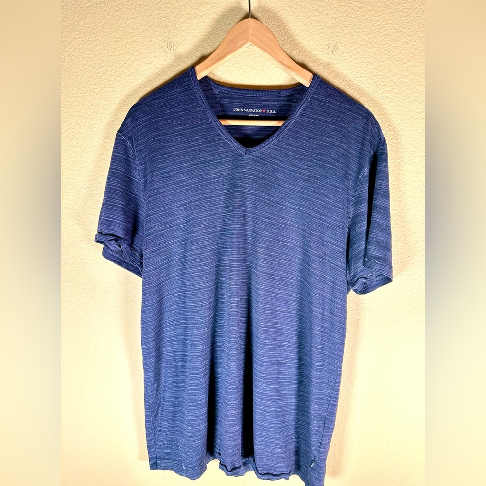 John Varvatos Men's Miles Slub Striped V-Neck Tee